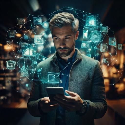 Firefly person using Social Media to amplify their authentic personal branding - add elements that m Entrepreneur using AI and social media to find and connect with potential clients - ALT workspace